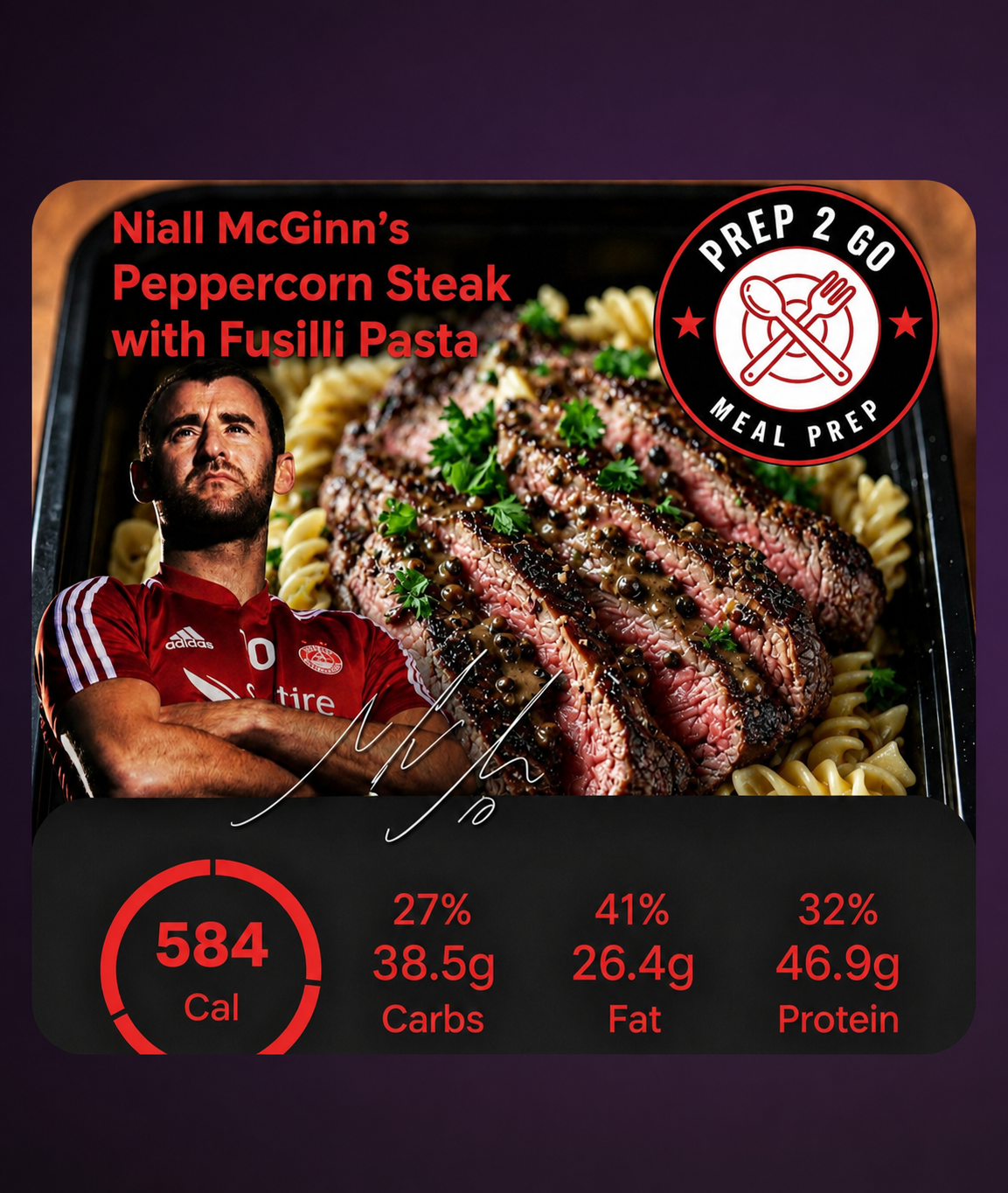 Niall's Peppercorn Steak with Fussili Pasta
